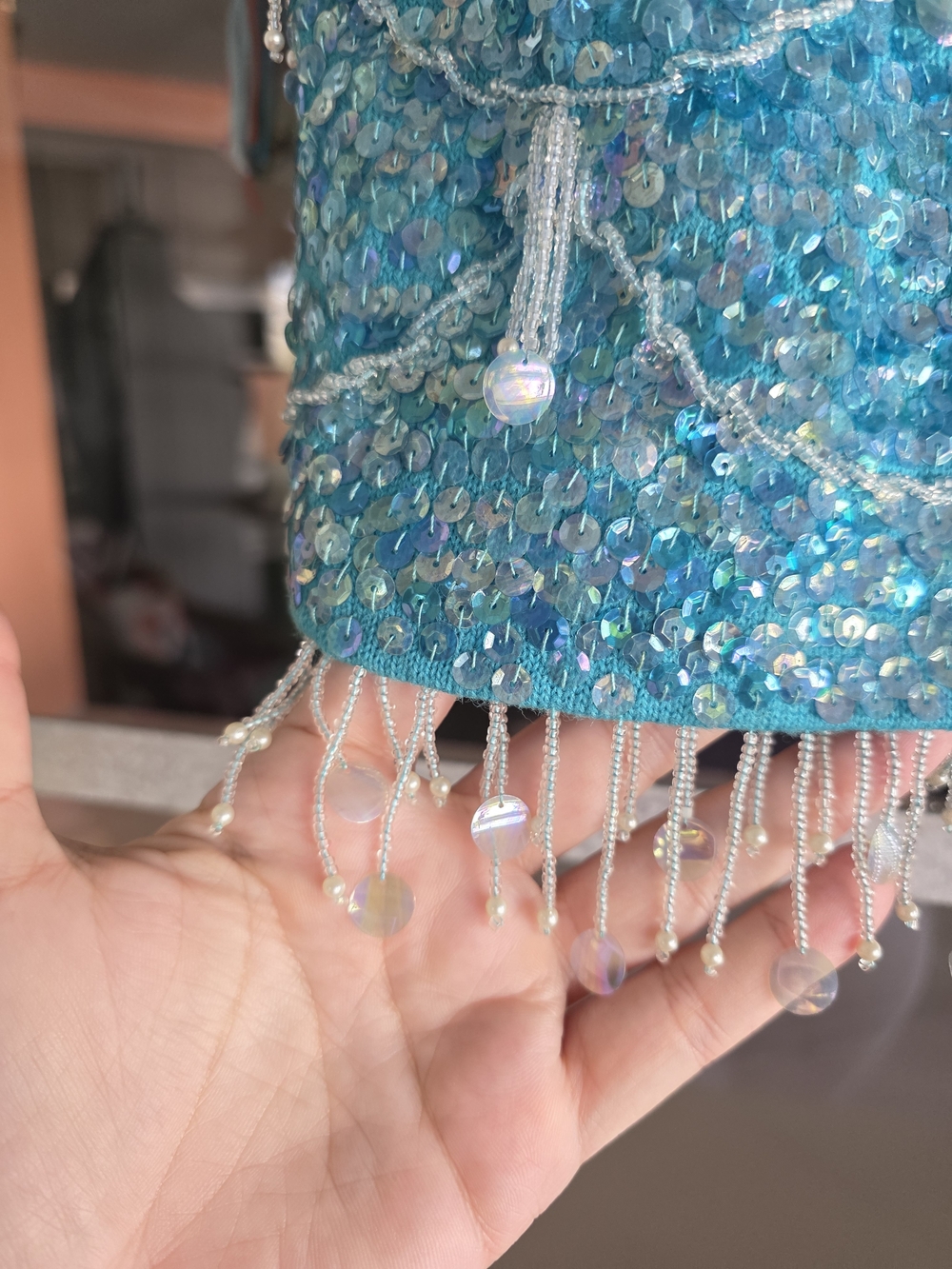 Vintage 70s Fairy Mermaid Turquoise Beaded Tassel Tank Top Size 36 Small? - Picture 12 of 16